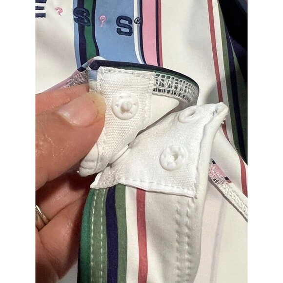 Guess logo Women's striped White/Pink scoop back thong Bodysuit snap closure EUC - Picture 7 of 11